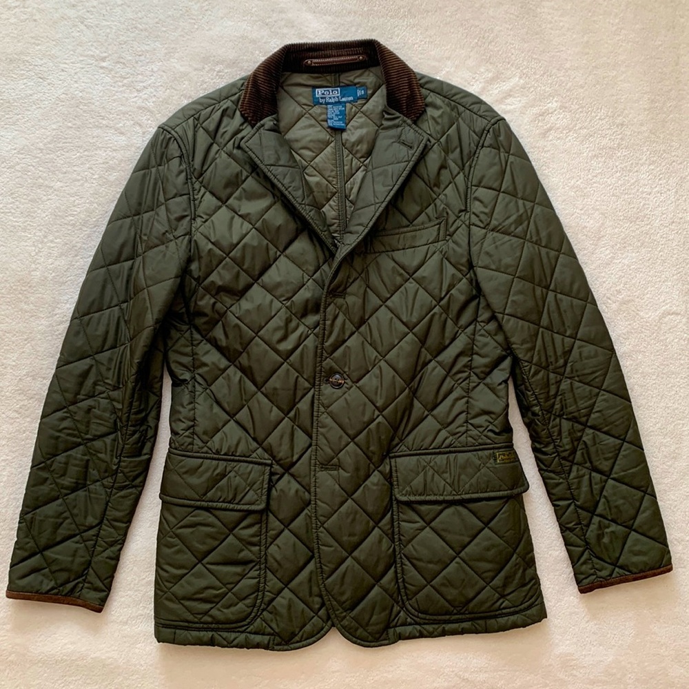 Polo Ralph Lauren Quilted Olive Green Sport Coat with Corduroy and Suede Trim